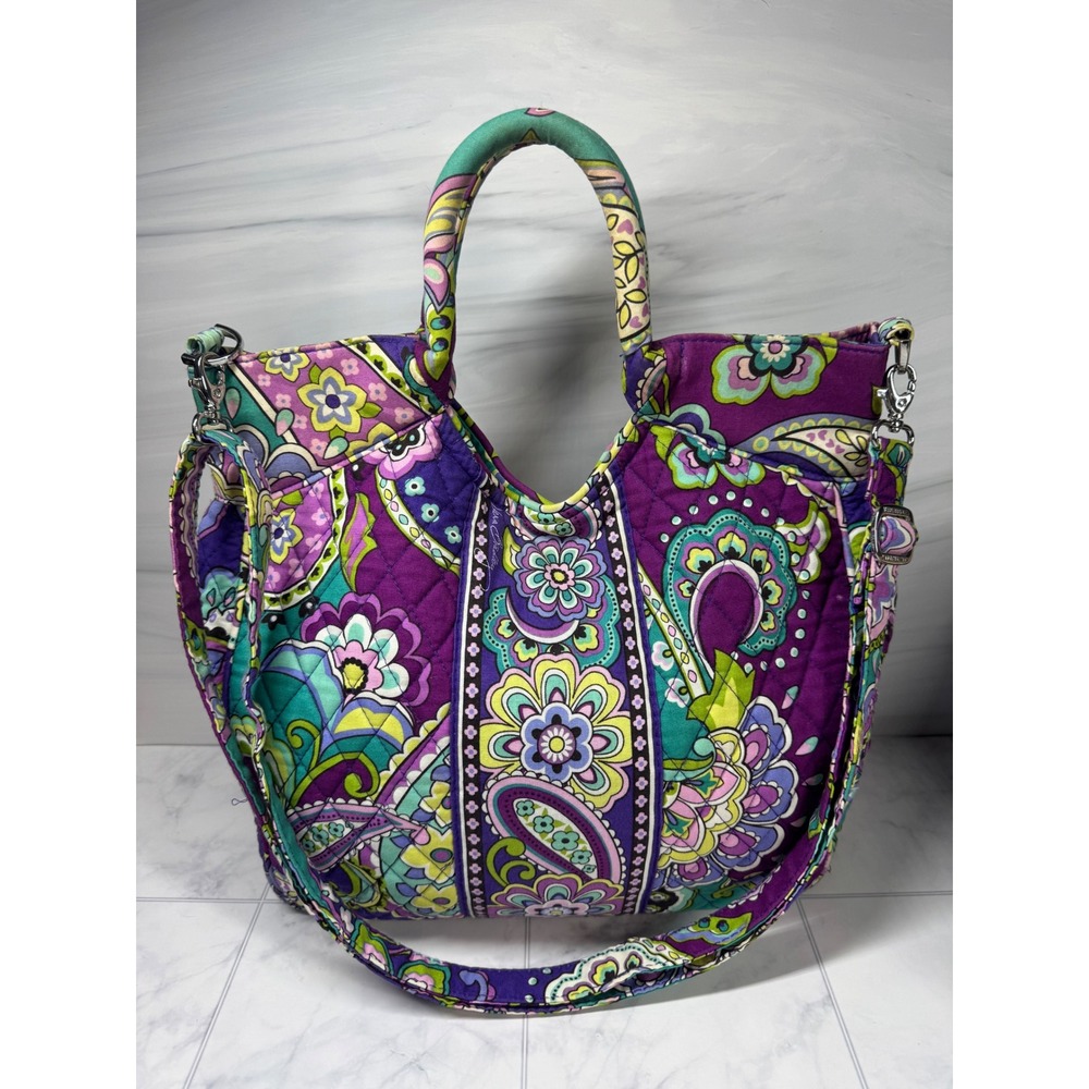 Vera Bradley Plum Crazy Quilted Cotton Tote Crossbody Bag Purple Paisley